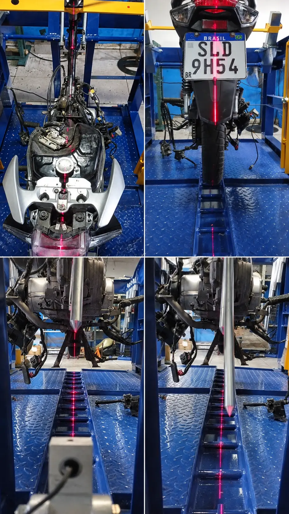 Moto sendo medida com laser no alinhador de chassi